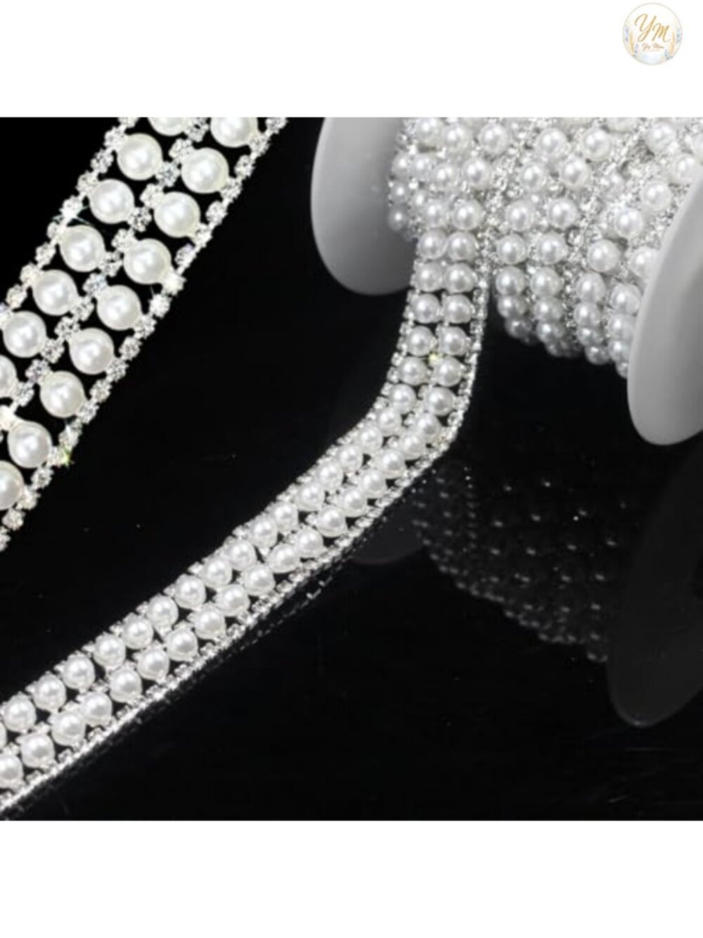 Pearl Rhinestone Trim Chain 2 Yards Crystal Fringe Sewing Wedding DIY